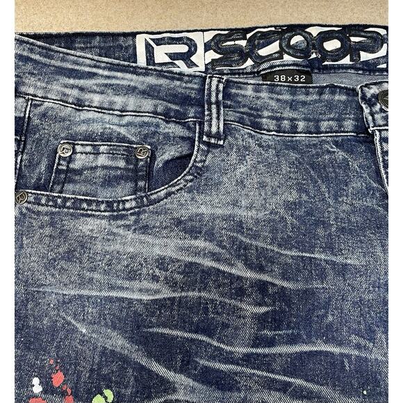 Scoop Men’s Paint Spattered Moto Jeans 38x30 Acid Wash Distressed Biker Denim - Picture 8 of 15
